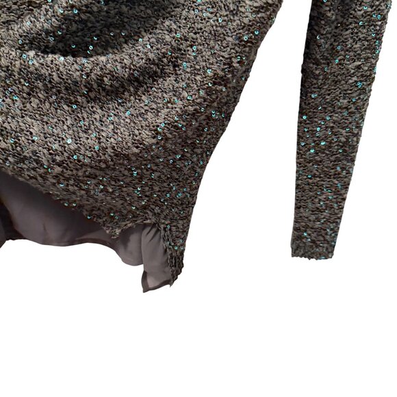 Apt. 9 blouse Sz  XL Gray Sequin V-Neck Long Sleeve Sweater With Sheer Underlaye - Picture 9 of 12